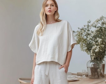 Anysize custom 100% linen tops wide sleeves shirt casual loose summer plus size tops plus size clothing F58RL