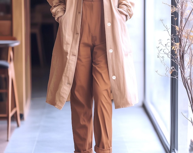 Anysize custom linen cotton high waisted pants with side pockets elastic waist plus size pants spring fall trousers plus size clothing F736N