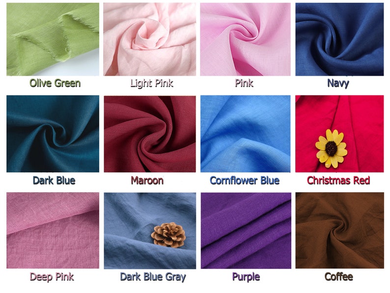 Pu&ograve; includere: Campioni di tessuto in vari colori: verde oliva, rosa chiaro, rosa, blu navy, blu scuro, marrone, blu fiordaliso, rosso natalizio, rosa intenso, grigio blu scuro, viola e caff&egrave;. Ogni campione &egrave; etichettato con il nome del colore.