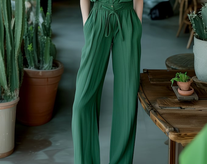 Anysize custom elastic waist linen cotton loose pants spring fall long trousers with drawstring plus size pants plus size clothing F517E