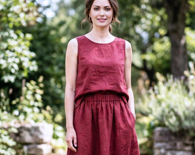 Anysize Custom 100% Linen Sleeveless Top for Women Loose Fit Summer Blouse Minimalist Linen Shirt Breathable Natural Clothing F74UL