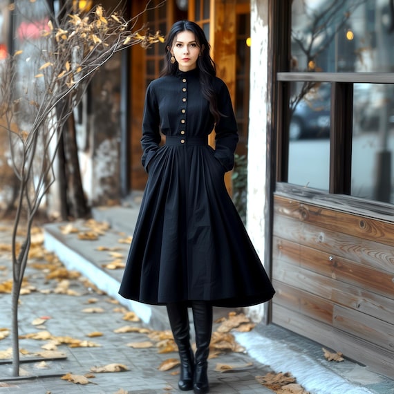 Anysize Custom Linen Cotton Buttoned Midi Dress with Side Pockets Back Elastic Waist Spring Fall Plus Size Dress Plus Size Clothing F797N