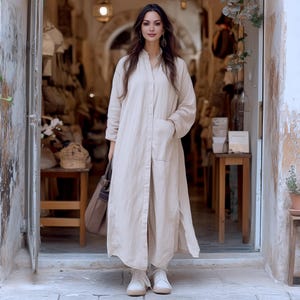 Anysize custom linen cotton coat jacket with pockets hidden buttons collared spring fall plus size coat plus size clothing F644N