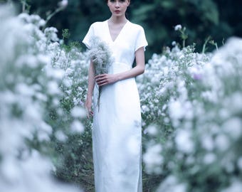 Anysize custom 100% linen dress side split dress short sleeves spring summer maxi dress plus size dress plus size clothing F63YL