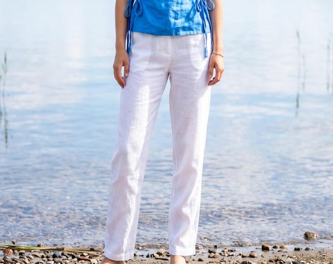 Anysize Custom 100% Linen Trousers Straight Leg Linen Pant, Flat Front Pants Tailored Summer Pants Minimalist Work Trousers F33WL
