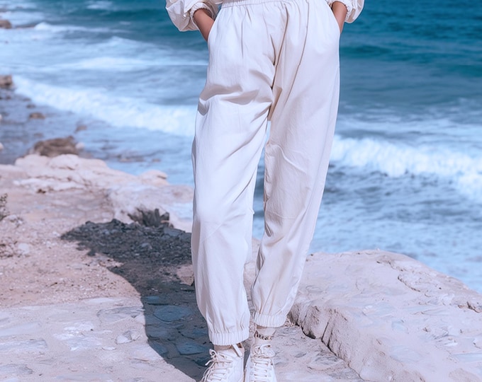 Anysize Custom Pants Spring Fall Linen Cotton Trousers With Elastic Waist Side Pockets Casual Loose Plus Size Pants Plus Size Clothing F32SN