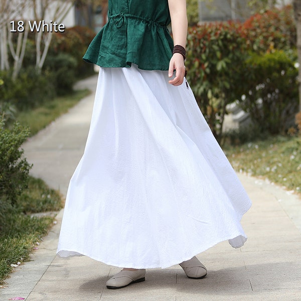 Anysize 100% linen spring summer long skirt A-line pleated elastic waist maxi dress customization plus size clothing F342L