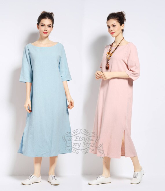 Anysize sides slit with pockets soft linen&cotton loose dress | Etsy