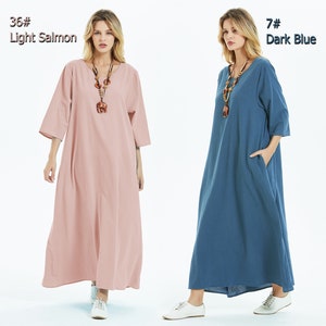 Anysize concise style with side pockets soft linen dress cotton dress maxi dress spring summer fall dress plus size clothing F181A