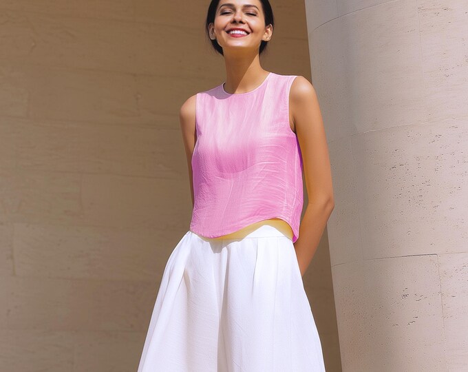 Anysize custom 100% linen sleeveless tank loose tops summer undershirt plus size tops plus size clothing F95DL