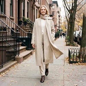 Manteau long en lin et coton sur mesure, toutes tailles, avec écharpe, coupe décontractée, veste oversize, manteau printemps-automne avec poches, grande taille F79FN