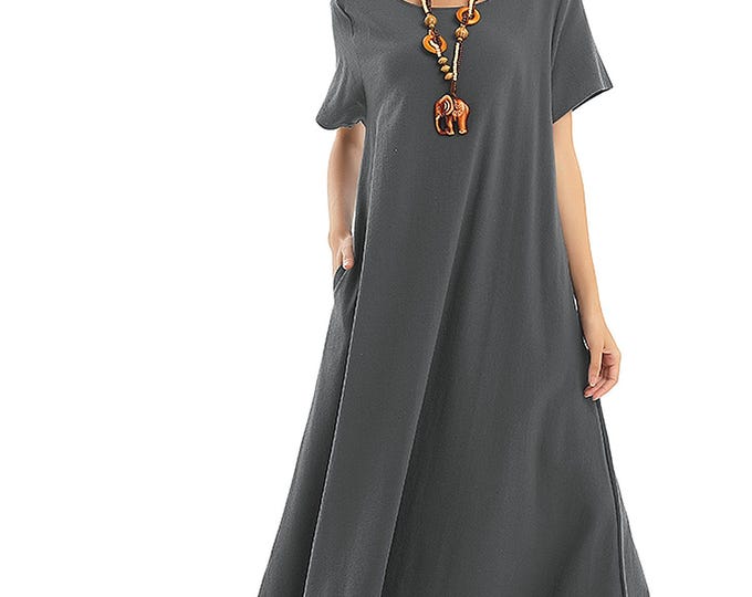 Anysize with side pockets spring summer linen cotton dress plus size dress plus size clothing F131Q