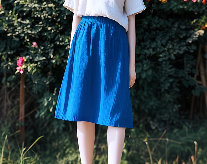 Anysize custom 100% linen midi skirt A-line elastic waist with pockets spring summer fall plus size skirt plus size clothing F96AL