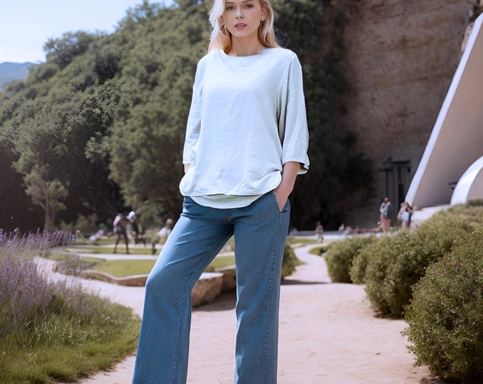 Anysize custom 3/4 sleeves fake two pieces v neck soft linen cotton spring fall casual loose plus size tops plus size clothing F520E