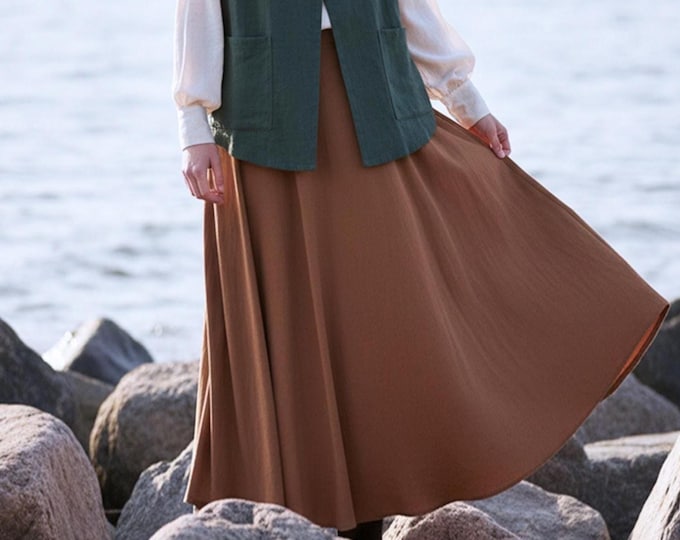Anysize Custom Linen Cotton Skirt With Elastic Waist Side Pockets Spring Fall Plus Size Skirt Plus Size Clothing F58TN