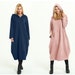Anysize Pink hooded lantern warm cotton dress jacquard loose dress tunic spring winter dress plus size dress plus size clothing Y341