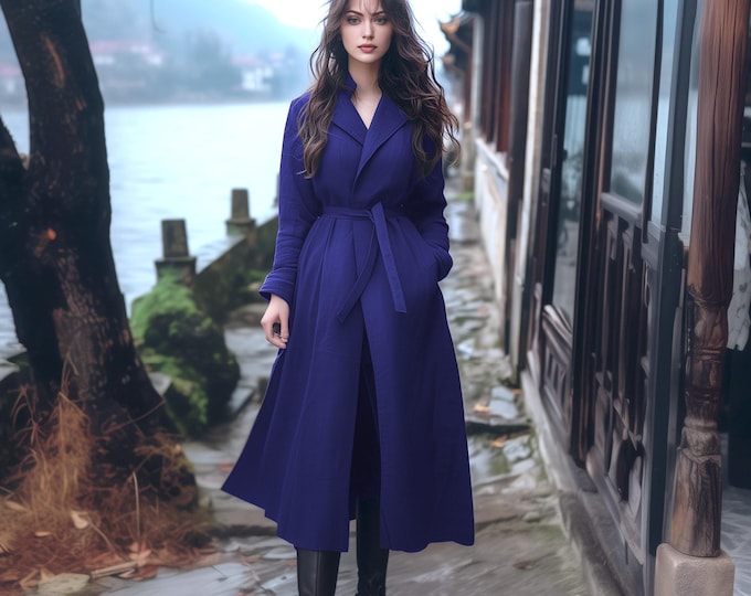 Anysize custom linen cotton belted coat with side pockets spring fall plus size windbreaker plus size coat plus size clothing F917N