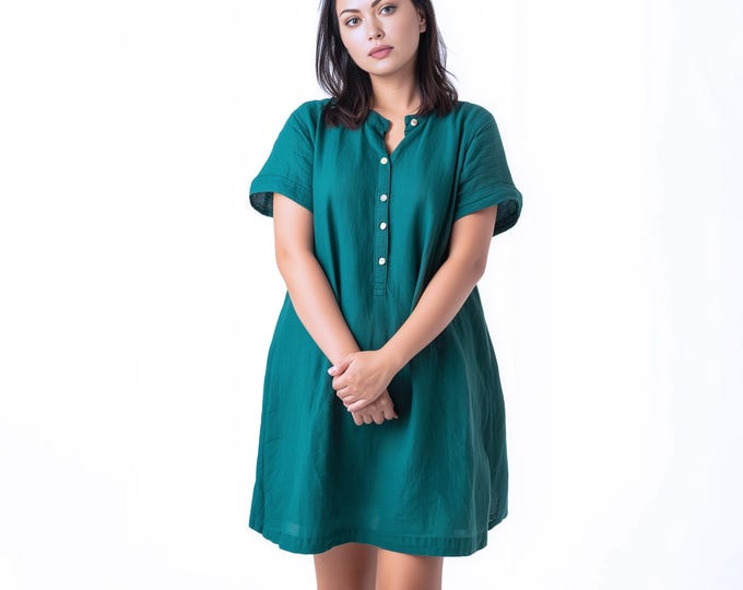 Anysize custom 100% linen long tops plus size shirt with pockets short sleeves buttoned plus size tops summer plus size clothing F55YL