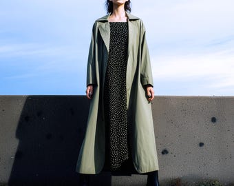 Anysize custom linen cotton collared coat with belt side pockets back slit spring fall winter jacket plus size clothing plus size coat F26PN