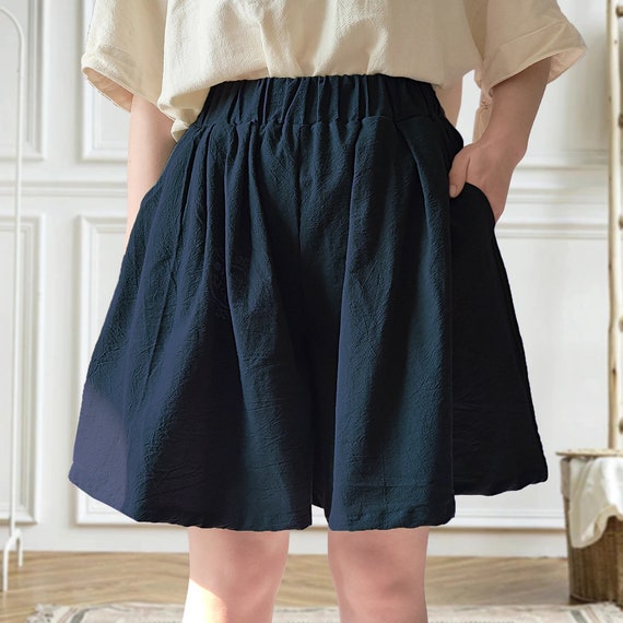 Anysize custom 100% linen shorts elastic waist pants casual loose plus size short ultra wide leg pants customized plus size shorts F393L