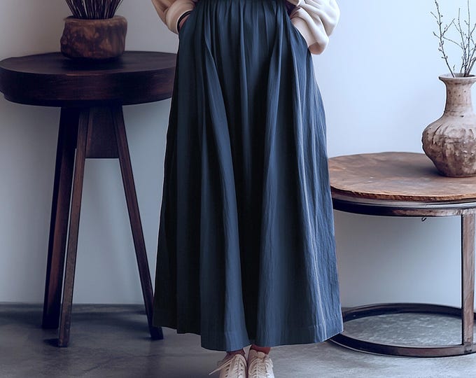 Anysize custom elastic waist maxi skirt with pockets plus size linen cotton skirt spring fall retro plus size clothing F910N
