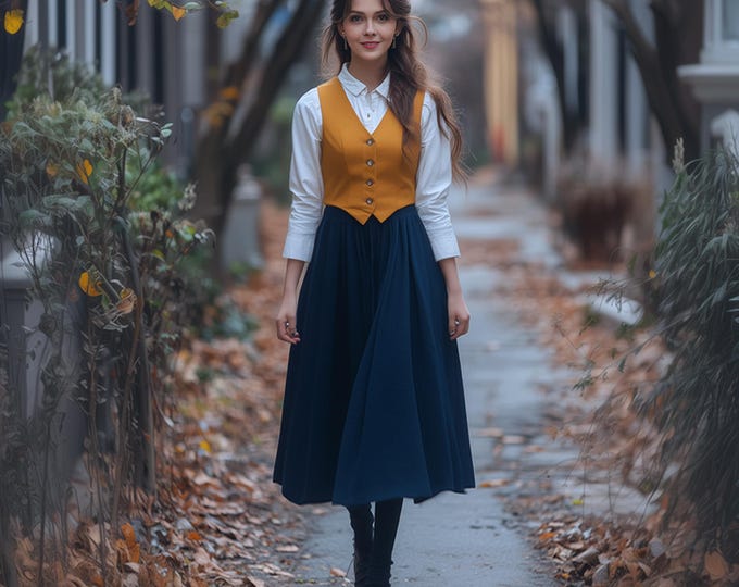 Anysize custom elastic waist classic midi skirt with side pockets spring fall plus size linen cotton skirt plus size clothing F666N