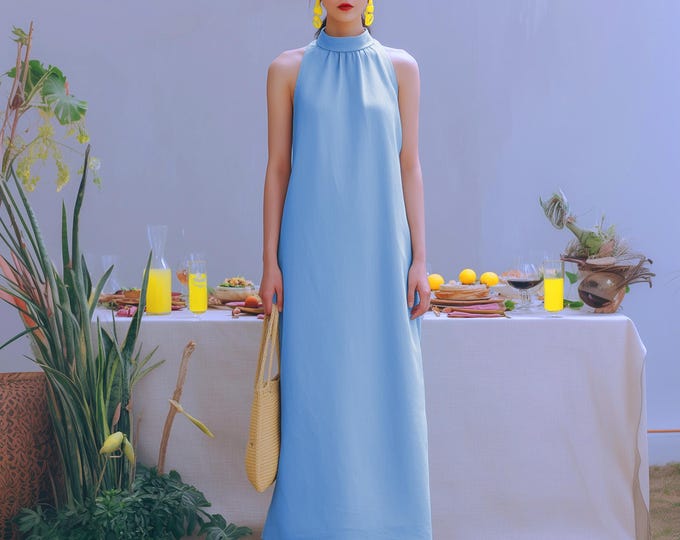 Anysize custom 100% linen sleeveless loose maxi dress with side pockets spring summer plus size dress plus size clothing F41RL