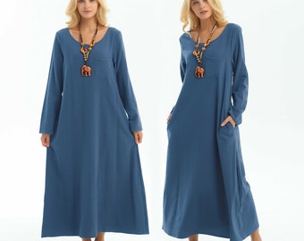 Anysize SALE with side pockets concise soft linen cotton loose dress spring summer maxi plus size dress plus size clothing F148A