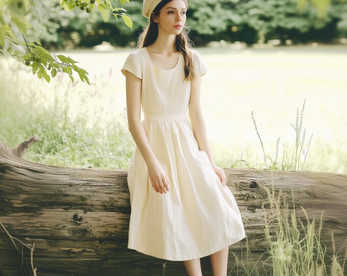 Anysize 100% linen back tied dress short sleeves spring summer long dress plus size dress plus size clothing F52CL