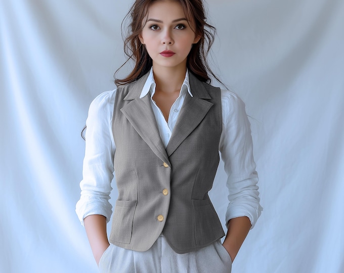Anysize custom linen cotton vest with buttons plus size tops with patch pockets spring fall retro plus size tops plus size clothing F722N