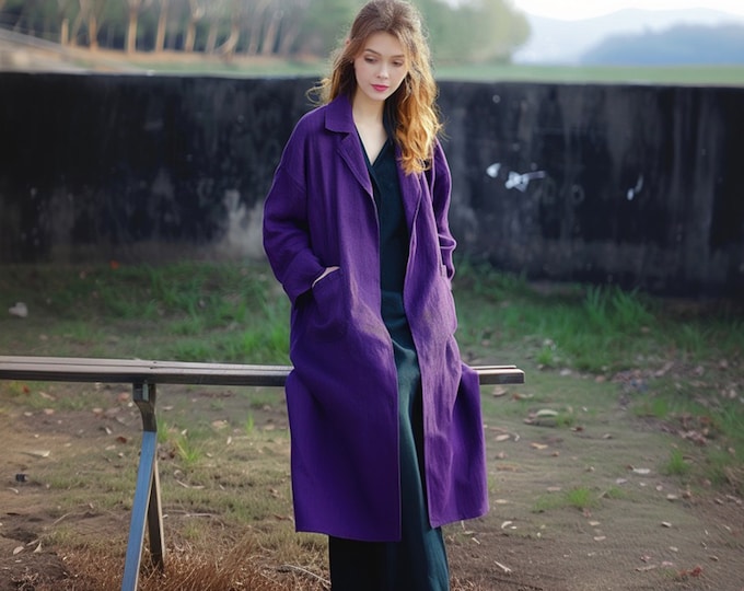 Anysize custom cardigan long sleeves soft linen cotton coat with patch pockets spring fall plus size cardigan plus size clothing F514E