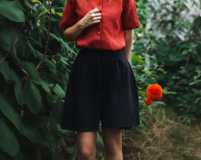 Anysize custom 100% linen back elastic waist shorts with button casual loose plus size shorts pants plus size clothing F31DL