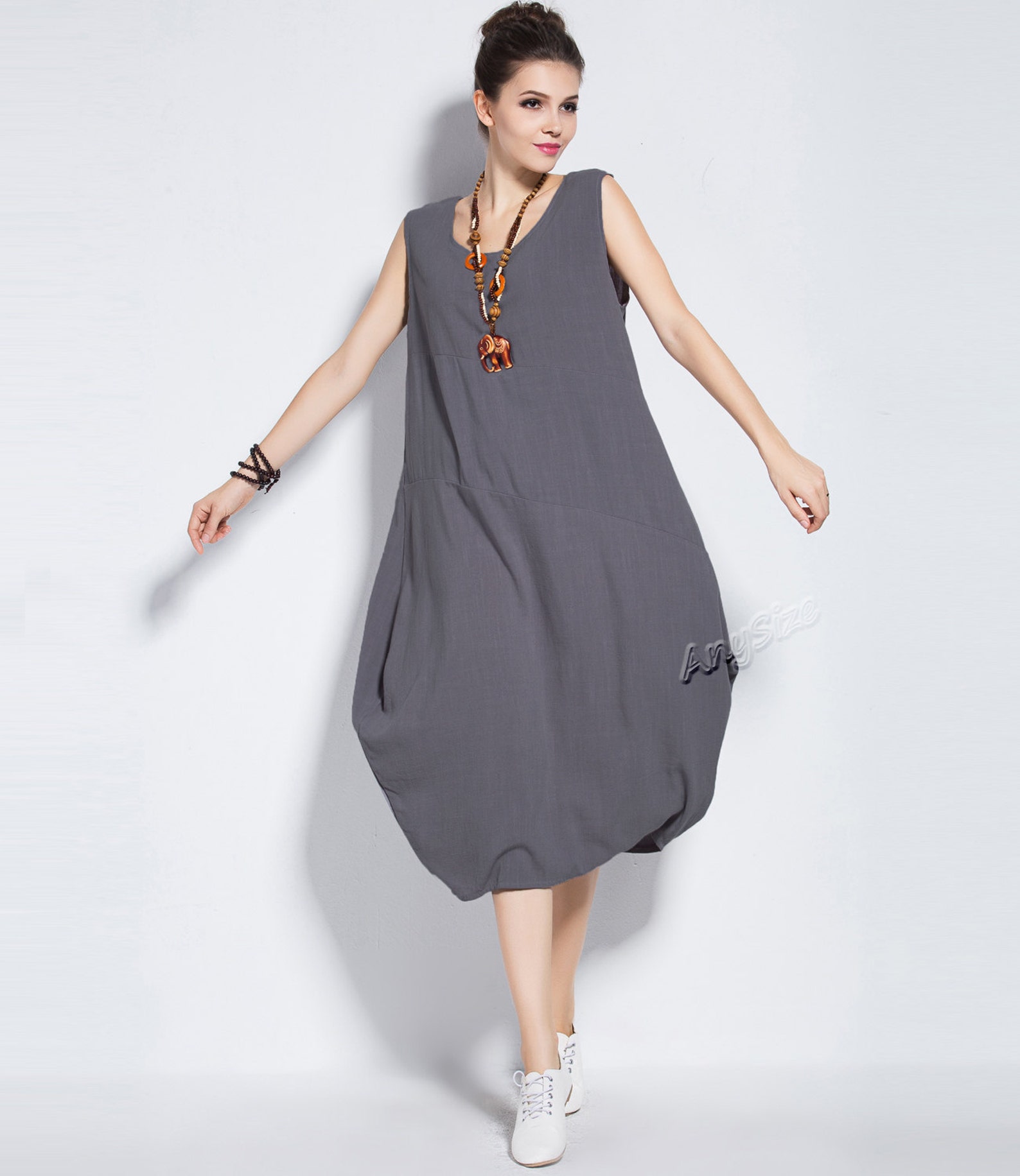 Anysize sleeveless soft linen lantern dress plus size dress | Etsy