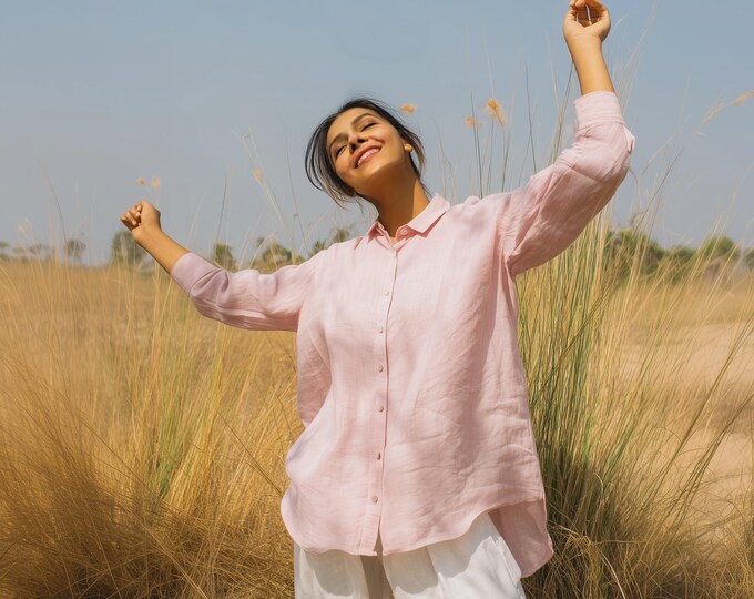 Anysize custom 100% linen long sleeves blouse plus size T-shirt plus size tops spring summer plus size clothing clothing F84DL