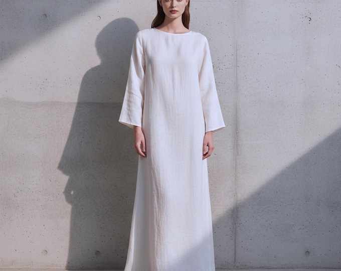 Anysize Custom Linen Cotton Maxi Dress With Side Pockets Spring Fall Winter Classic Plus Size Dress Plus Size Clothing F33TN