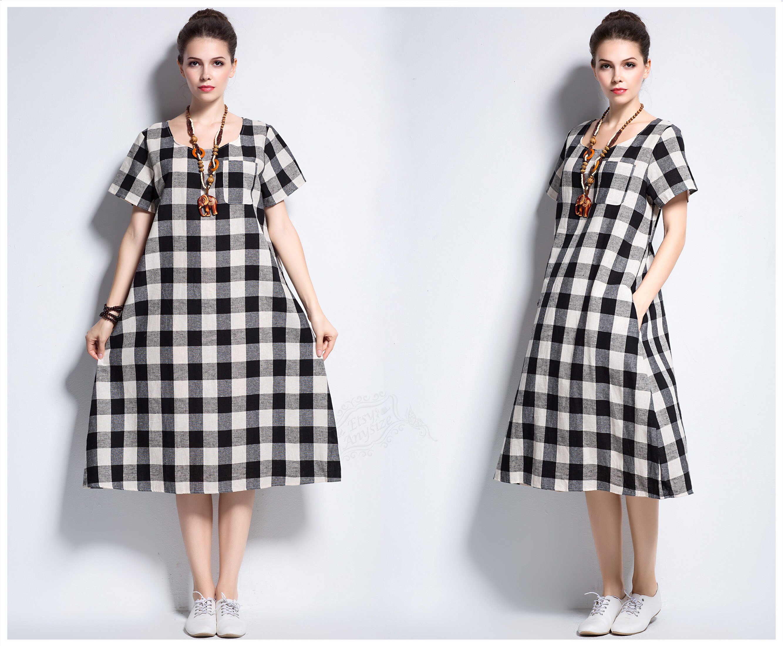 Anysize Spring Summer Dress Classic Plaids Soft Linen Cotton - Etsy