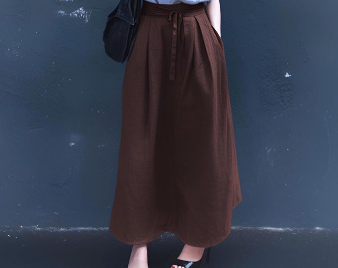 Anysize custom 100% linen skirt elastic waist skirt with pockets belt spring summer plus size skirt plus size clothing F92RL