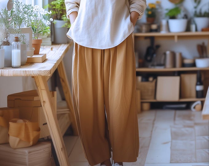 Anysize custom linen cotton plus size loose pants with elastic waist side pockets spring fall winter trousers plus size clothing F709N