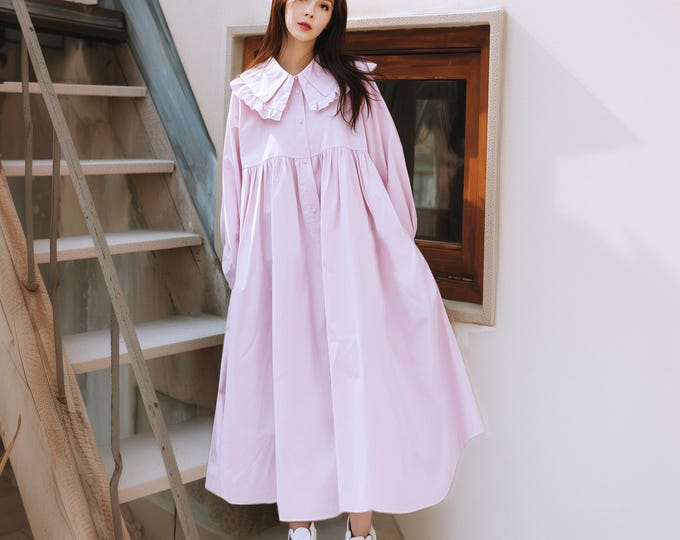 Anysize custom 100% linen long sleeves maxi dress with pockets spring fall plus size dress plus size clothing F11SL