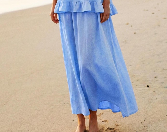 Anysize Custom Casual 100% Linen Skirt Elastic Waist Maxi Length Side Pockets Spring Summer Plus Size Skirt Plus Size Clothing F83TL