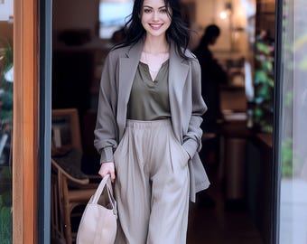 Anysize custom linen cotton collared cardigan spring fall clothing plus size cardigan plus size coat plus size clothing F901N