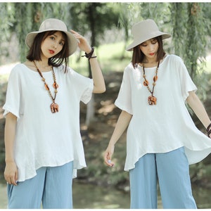 Anysize flowy tops with ruffle sleeves soft linen cotton blouse spring summer fall loose tops plus size shirt plus size clothing T181E