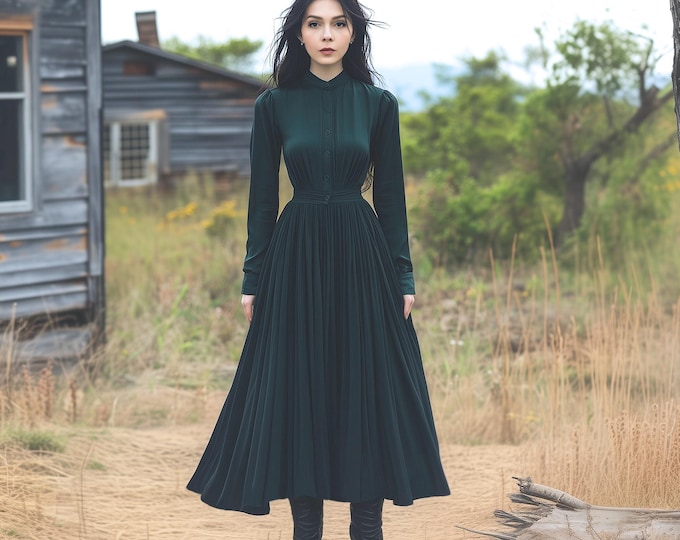 Anysize custom stand collar soft linen cotton plus size dress with functional buttons side pockets spring fall plus size clothing F923E