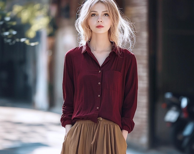 Anysize custom shirt soft linen cotton tops long sleeves retro spring fall casual blouse plus size tops plus size clothing F615E