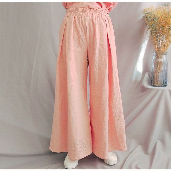 Anysize culottes with elastic waist soft linen cotton pants spring summer fall pants wide leg trousers  plus size clothing P37Q