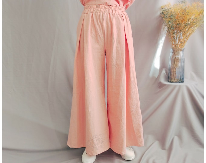 Anysize culottes with elastic waist soft linen cotton pants spring summer fall pants wide leg trousers  plus size clothing P37Q