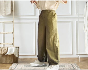 Anysize With Elastic Waist Soft Linen Cotton Pants Casual