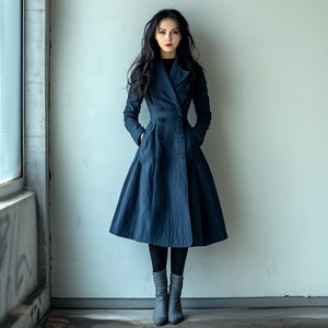 Anysize custom thick linen cotton coat with pockets collared jacket spring fall plus size coat plus size clothing F824N