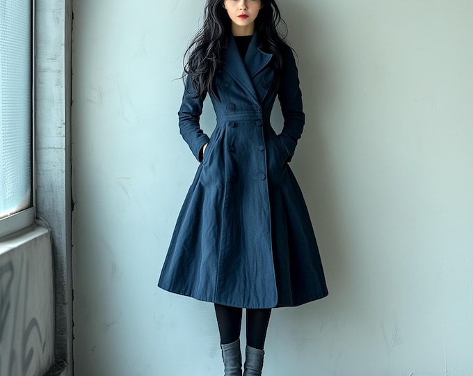 Anysize custom thick linen cotton coat with pockets collared jacket spring fall plus size coat plus size clothing F824N