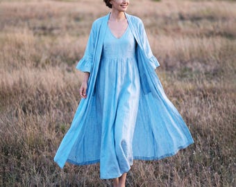 Anysize Custom 100% Linen 3/4 Sleeves Long Jacket With Pockets Spring Summer Loose Coat Plus Size Clothing Plus Size Dress F95TL